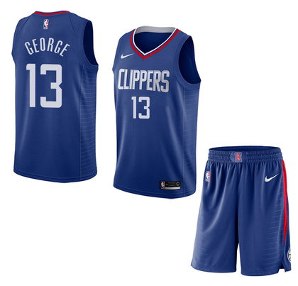 Men's Los Angeles Clippers #13 Paul George Blue NBA Stitched Jersey(With Shorts)